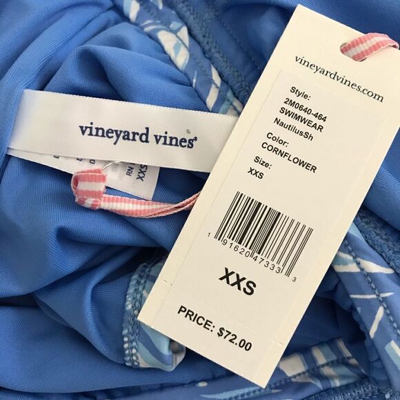 Vineyard Vines Blue White Nautilus Shell Tankini Top XXS NWT - Picture 4 of 6
